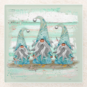 Dessous-de-verre En Verre Gnomes de la plage de couleur d'eau bleu tropical