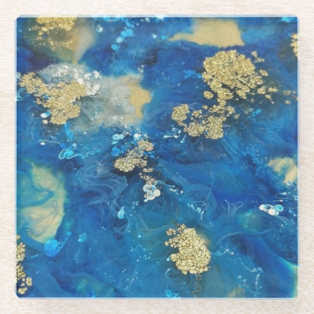 Dessous-de-verre En Verre Gold Blue luxe (Devant)