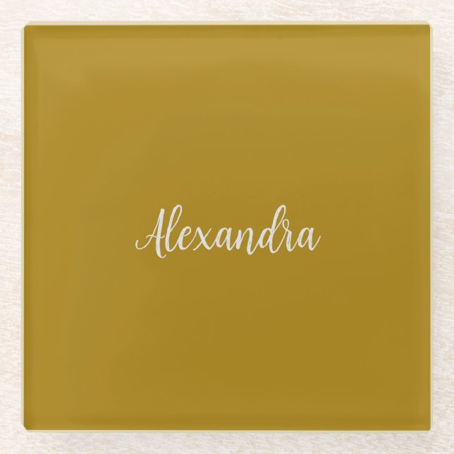 Dessous-de-verre En Verre Gold Color Minimalist Plain Ajouter Nom Calligraph (Devant)