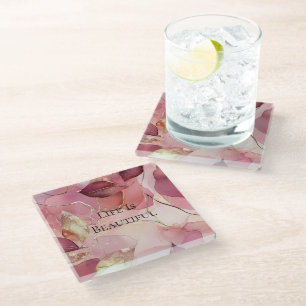 Dessous-de-verre En Verre Gold Feuilles Bourgogne Blush Pink