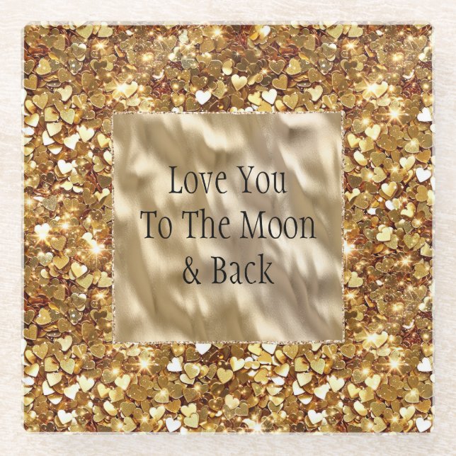 Dessous-de-verre En Verre Gold Hearts Confetti (Devant)