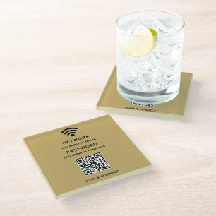 Dessous-de-verre En Verre Gold Simple Elegant Wifi Code QR Mot de passe rése