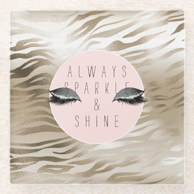 Dessous-de-verre En Verre Gold Zebra Imprimé brillant Silver Sparkle Eyes (Devant)