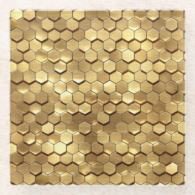 Dessous-de-verre En Verre Golden Honeycomb 3D Render Texture (Devant)