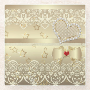 Dessous-de-verre En Verre Golden Valentines Day Mariage illustration coeur l