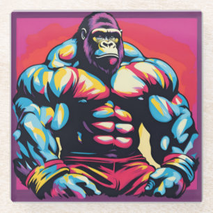 Dessous-de-verre En Verre Gorilla Bodybuilder Lifter Pop Art Dessin
