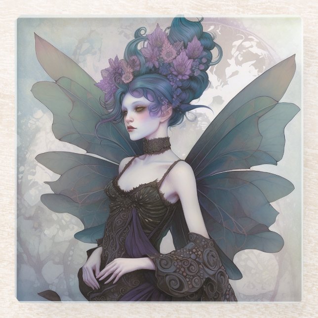 Dessous-de-verre En Verre Goth Dark Fairy Girl Imaginaire Art (Devant)