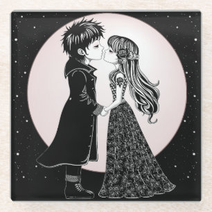 Dessous-de-verre En Verre Gothique Emo Enfants Kiss Valentine's Day
