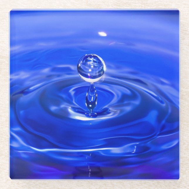 Dessous-de-verre En Verre Gouttelette d'eau bleue fraîche (Devant)