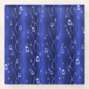 Dessous-de-verre En Verre gouttes de pluie sur le métal bleu