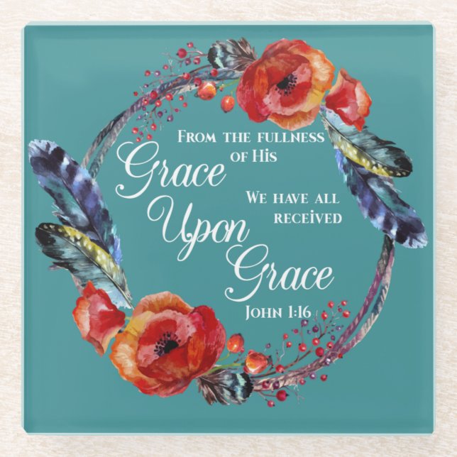 Dessous-de-verre En Verre Grace On Grace John 1:16 Écriture (Devant)