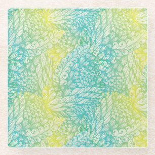 Dessous-de-verre En Verre Gradient jaune et bleu vintage floral