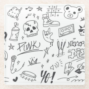 Dessous-de-verre En Verre Graffiti Doodles : Punk Music Scribble