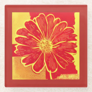 Dessous-de-verre En Verre Grand Aster marguerrier en rouge, jaune et safran