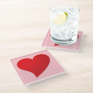 Dessous-de-verre En Verre Grand Coeur Rouge, Amour, rose