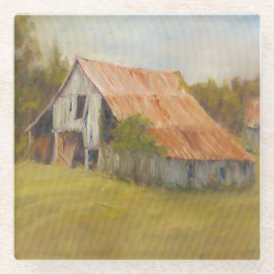 Dessous-de-verre En Verre Grange de toit de bidon