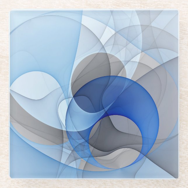 Dessous-de-verre En Verre Graphique d'art fractal gris bleu Abstrait moderne (Devant)