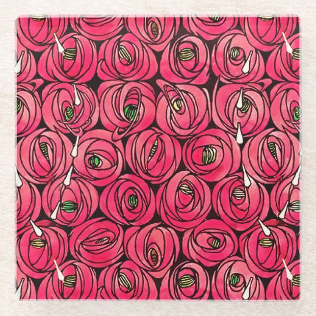 Dessous-de-verre En Verre Graphique rose Art Nouveau Rennie Macintosh (Devant)