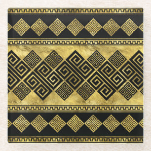 Dessous-de-verre En Verre Grec Meander - Clé grecque Noir et or