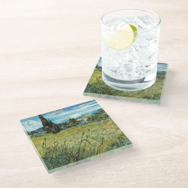 Dessous-de-verre En Verre Green Blé Field Vincent van Gogh Poster (Incliné)