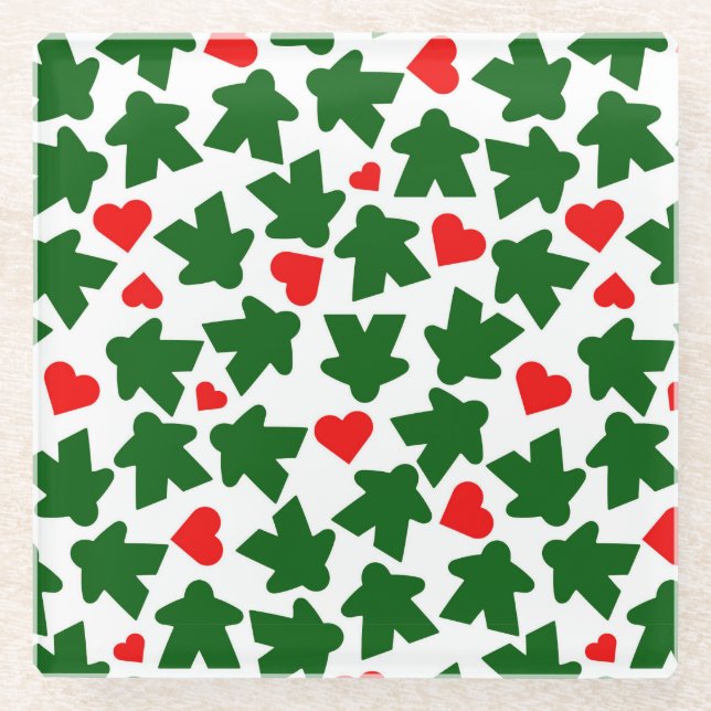 Dessous-de-verre En Verre Green Meeple with Red Heart (Devant)