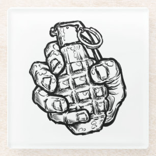Dessous-de-verre En Verre Grenade À La Main En Style Bande Dessinée