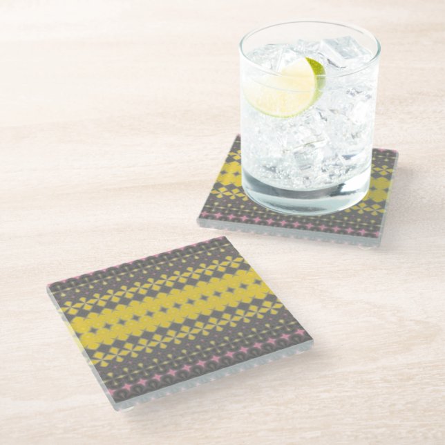Dessous-de-verre En Verre Grey and Yellow Stylish Coaster (Incliné)