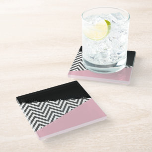 Dessous-de-verre En Verre Gris Zigzag, Gris Chevron, Motif Zigzag, Rose