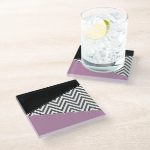 Dessous-de-verre En Verre Gris Zigzag, Gris Chevron, Motif Zigzag, Violet