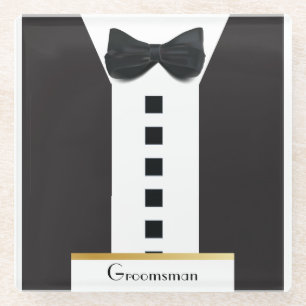 Dessous-de-verre En Verre Groomsman Tuxedo 🎩 Élégante Bling