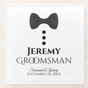 Dessous-de-verre En Verre Groomsman Wedding Favor Cute Tuxedo Black Cravate