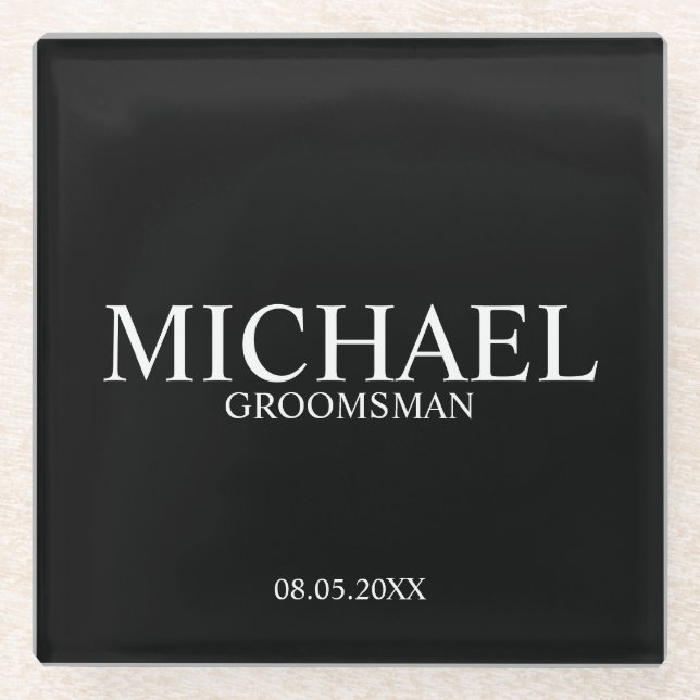 Dessous-de-verre En Verre Groomsmen personnalisé noir et blanc classique (Devant)