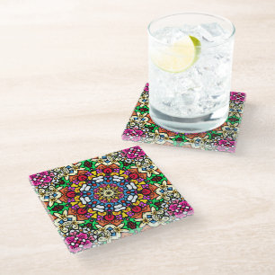 Dessous-de-verre En Verre Groovy Funky Flower Power Coaster