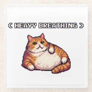 Dessous-de-verre En Verre Grosse respiration grasse mème de chat pixel art