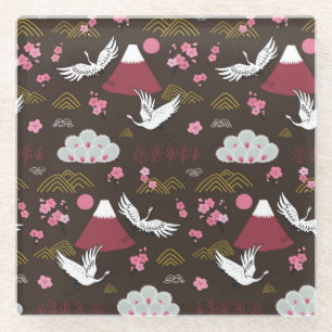 Dessous-de-verre En Verre Grues japonaises : Motif traditionnel sans couture