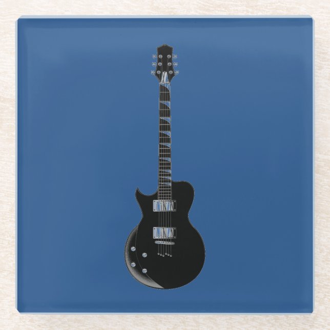 Dessous-de-verre En Verre Guitare électrique Bleu Black Pop Art (Devant)