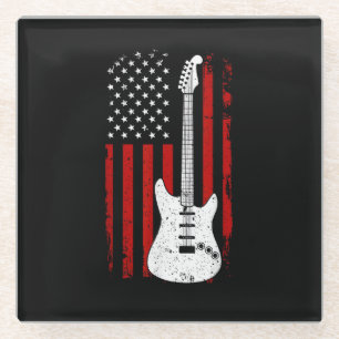 Dessous-de-verre En Verre Guitare Lecteur de Musique Drapeau Américain US Gu
