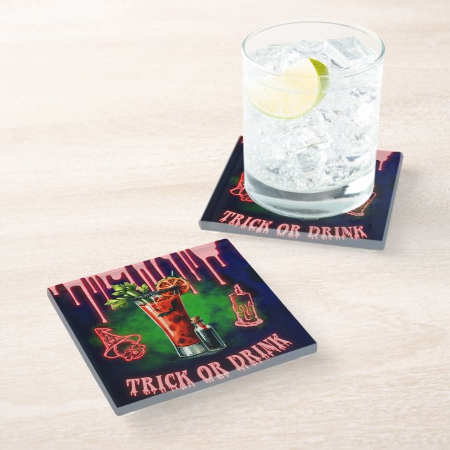 Dessous-de-verre En Verre Halloween Cocktail Dessous de verre Éffrayant "Tri (Incliné)