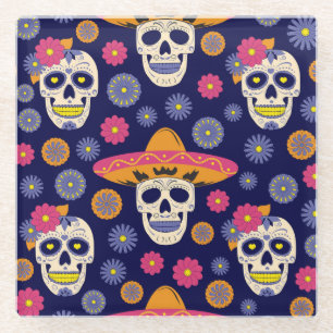 DESSOUS-DE-VERRE EN VERRE HALLOWEEN DAY OF THE DEAD CANDY SKULLS