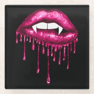 DESSOUS-DE-VERRE EN VERRE HALLOWEEN ÉFFRAYANT ROSE DRIPPING LÈPS VAMPIRE