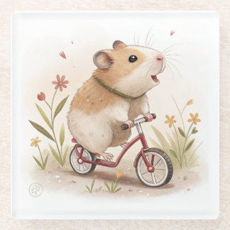 Dessous-de-verre En Verre Hamster En Vélo