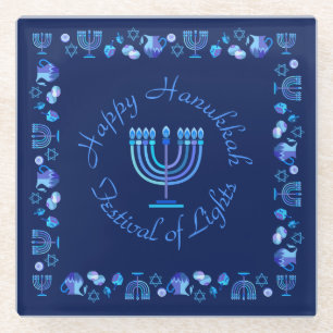 Dessous-de-verre En Verre Hanoukka Jour Juif Menorah Ornate Mandala
