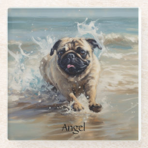 Dessous-de-verre En Verre Happy Carlin at the Beach personnalisable