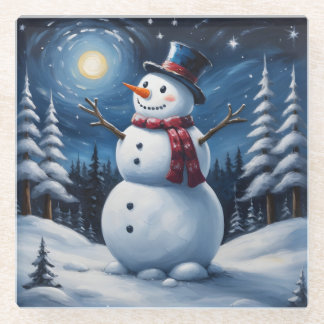 Dessous-de-verre En Verre Happy christmas snowman