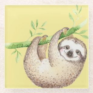 Dessous-de-verre En Verre Happy Sloth Aquarelle