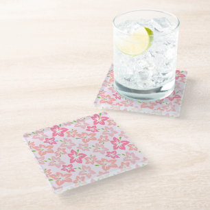 Dessous-de-verre En Verre Hibiscus Rose, Fleurs Roses, Motif De Fleurs