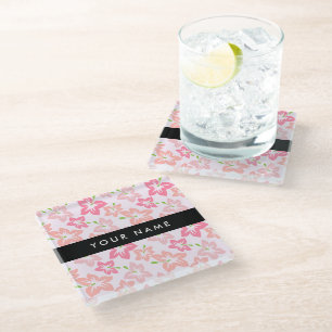 Dessous-de-verre En Verre Hibiscus rose, Fleurs roses, Votre nom
