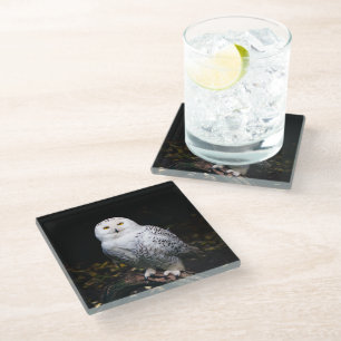 Dessous-de-verre En Verre Hibou des neiges majestueux d'hiver
