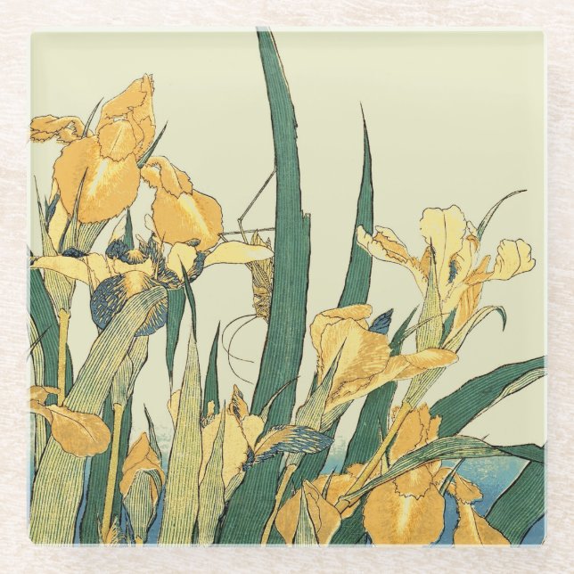 Dessous-de-verre En Verre Hokusai grasshopper et iris Japon (Devant)