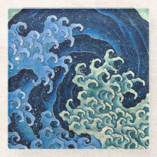 Dessous-de-verre En Verre Hokusai Vague féminine Océan Vintage